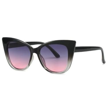 Imagem de HCPIHF Óculos de grau triangular estilo gatinho, armação grande, retrô, resistente a raios UV (preto, cinza e rosa)