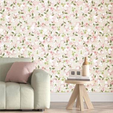 Imagem de Yullpaper Papel de parede floral rosa claro descasque e cole papéis de parede de flores para parede papéis de parede rosa removíveis papel de parede rosa autoadesivo papel de parede floral bastão e