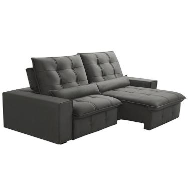 Imagem de Sofá Retrátil Reclinável Para Sala 3 Lugares 210cm Curie F04 Veludo Cinza Escuro - Lyam Decor