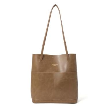 Imagem de ALWY Bolsa de Ombro Feminina Couro Tiracolo Preta Elegante Sacola (Marrom Claro)