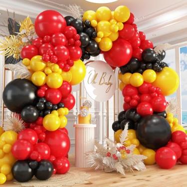 Imagem de Kit de arco de guirlanda de balão vermelho, amarelo, preto, 412 peças, 18, 12, 10, 5 tamanhos diferentes, balões de festa de látex para chá de bebê, casamento, formatura, desenho animado, tema de