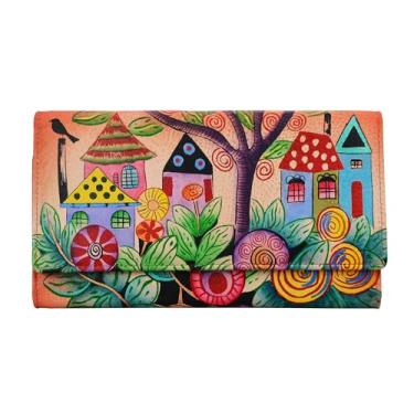 Imagem de Anna by Anuschka Carteira Organizadora Feminina de Couro Genuíno Três Dobradas, Pintada à Mão Arte Original, Village of Dreams, One Size