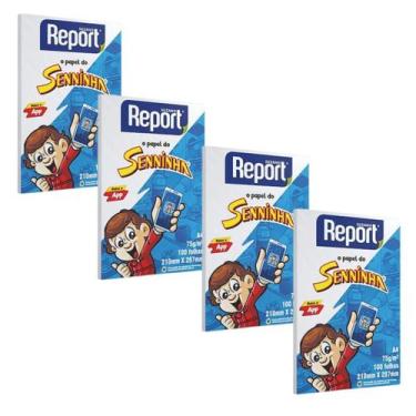 Imagem de kit 04 Papel Sulfite Branco Senninha 100 Folhas A4 75g Report