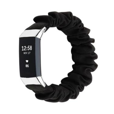 Imagem de Pulseira elástica para relógio Fitbit Charge 2 Scrunchie para mulheres, grande, pequena, elástica, de tecido fofo, ajustável (preta, grande)