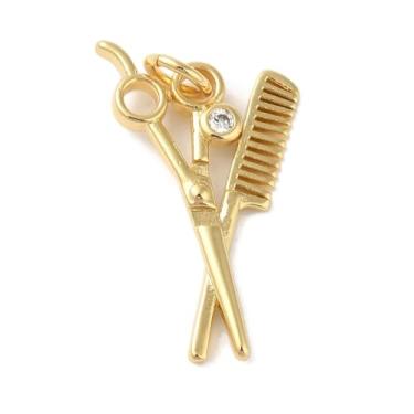 Imagem de Clotiry 10 peças de berloques de tesoura de zircônia cúbica de latão para barbeiro, tesouras de cabeleireiro e pingente de pente para fazer joias, colar, chaveiro