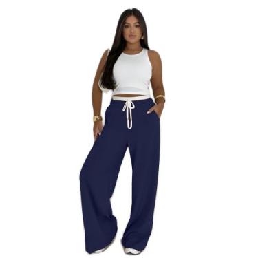 Imagem de Calça Pantalona Hariany Elegância Bicolor com Cós Duplo - WE SHINE, Az