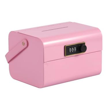 Imagem de XYDHQS Caixa de dinheiro SAFEKids com trava de combinação, cofrinho portátil com slot e alça de couro, pequeno e elegante caixa de dinheiro de metal para crianças, meninos, meninas (rosa)