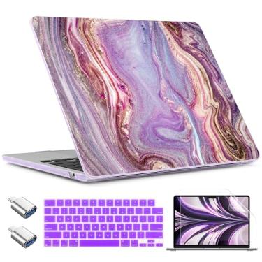 Imagem de TWOLSKOO Compatível com capa M4/M3/M2 MacBook Air 13,5 polegadas 2025 2024 versão 2022 modelo A3240 A3113 A2681, capa rígida de plástico, capa de teclado, adaptador tipo C, protetor de tela, mármore