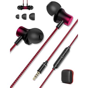 Imagem de Jiunai Fone de ouvido com fio, microfone de 3,5 mm, fone de ouvido com fio, fecho magnético, ruído isolado, fone de ouvido com fio para iPhone Galaxy A15 A25 iPad Surface Fire CD Player Rádio Viagem