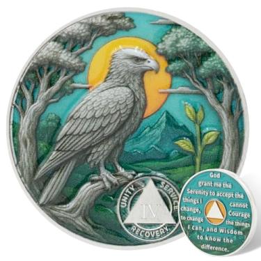 Imagem de Leafence Moeda Águia AA Sobriedade Alcoólicos Anônimos Recovery Coin Serenity Prayer AA Chips and Medalhões Sober Token Sobriety Recovery Coins Gifts (Moeda Sobriedade Águia Voando, 4 Anos)