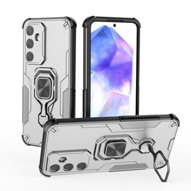 Imagem de SORAKA Capa para Samsung Galaxy A55 5G com suporte de metal rotativo de 360 graus peça magnética de ferro para suporte magnético de telefone para carro cinza