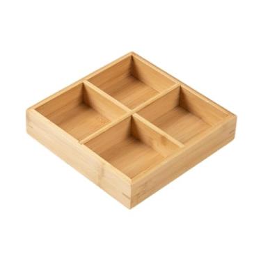Imagem de Bothyi Bandeja de bambu para servir alimentos, travessa para aperitivos, recipiente para lanches, travessa para servir nozes e doces para cozinha, sala de, 4 Grades