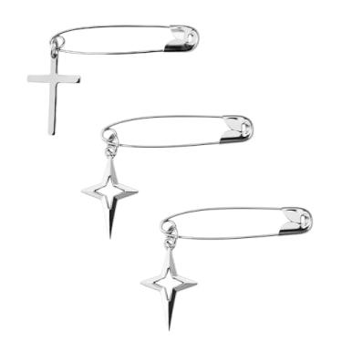 Imagem de Broche de segurança Y2K lapela pingente estrela pinos de segurança para casaco chapéu decoração halloween gótico punk colarinho pinos para mulheres homens camisa tênis decoração cruz charme lapela