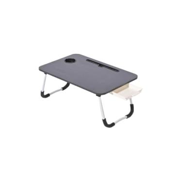Imagem de Mesa Dobrável para Notebook Portátil Dobrável Articulada em Mdf Suporte para Laptop Cama Estudo Porta Tablet(PRETA COM GAVETA)
