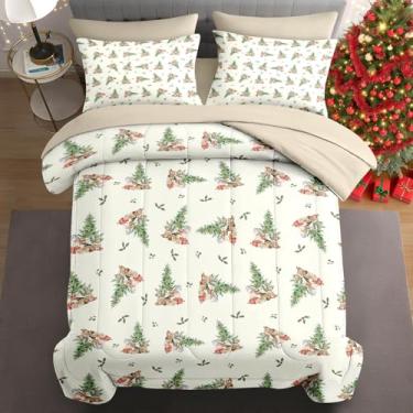 Imagem de WeCozy Jogo de edredom de Natal King Size com 2 fronhas e 2 fronhas, desenho de árvores verdes para crianças e adultos, cama fofa para presente de Natal em uma bolsa com lençol de cima