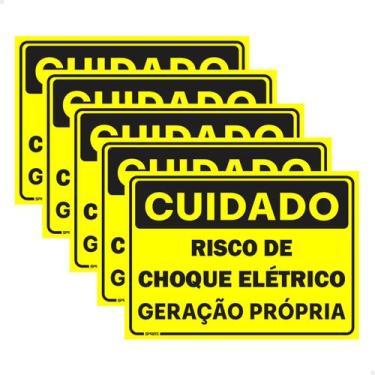 Imagem de 5 Placas Cuidado Risco de Choque Elétrico Geração 25x18 - SPORTINOX