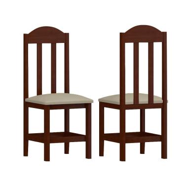 Imagem de Kit 2 Cadeiras Madeira Maciça Escura Estofado Bege - Repleta