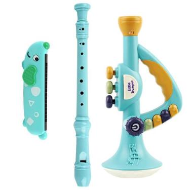 Imagem de Conjunto de brinquedos para instrumentos musicais, trompete, gaita, gr