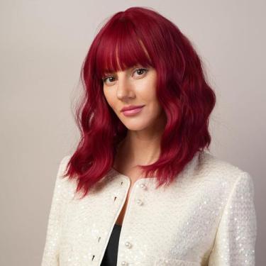 Imagem de Peruca Stylophyx Red Short Bob Synthetic Fiber 40cm para mulheres