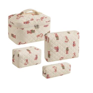 Imagem de Conjunto de bolsa de maquiagem uekeboag floral acolchoado, 4 peças par