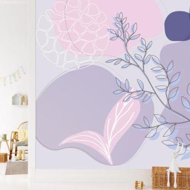 Imagem de Papel de Parede Folhagem e Plantas Boho Orgânico Lilás 6m² - Quartinho