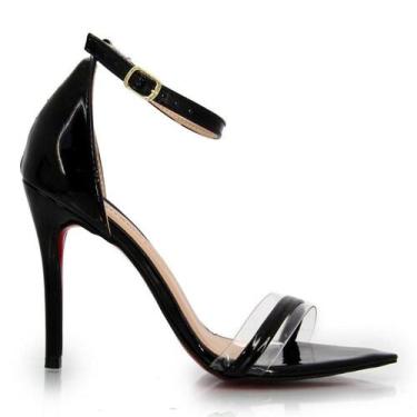Imagem de Sandália Vitória Lugo Verniz 10cm Bico Folha Tira SV, Preto, 38