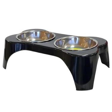 Imagem de Conjunto de tigelas elevadas para animais de estimação, pratos duplos de aço inoxidável com suporte preto, alimentador elevado para cães e gatos