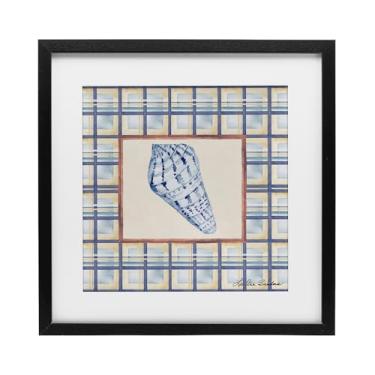 Imagem de Stupell Industries Impressão emoldurada Sea Treasures on Plaid Black Under Glass, design por Lee Ann Sanders, 40,6 x 40,6 cm