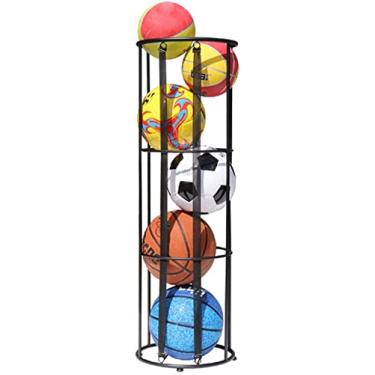 Imagem de Gaiola de bolas empilhável para organizador de garagem, armário de futebol de basquetebol leve com alças elásticas, para grupo de jogos/sala de jogos/pátio de casa/ginásio (preto)