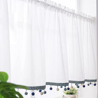 Imagem de QLDFX Cortina de cozinha curta cortina de gaze estilo rural pequeno café cortina bistro cortina nível cortinas sanefa, linho de algodão, cortina transparente 1 peça, 240 * 130 cm