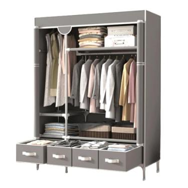 Imagem de YPDJVLTI Armário portátil guarda-roupa portátil com gaveta caixa armário de roupas 130 cm/150 cm/185 cm armário de aço para quarto pendurado pano guarda-roupa espaçoso