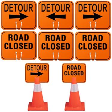 Imagem de Geetery Pacote com 6 placas de desvio de flecha de tráfego de plástico para calçada placa fechada cone de estrada superior direcional esquerda direita setas para construção externa de barricada de