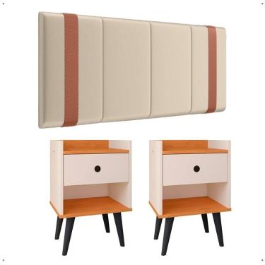 Imagem de Kit Quarto Completo 2 Mesas Cabeceira Pequena Retrô Painel Suspenso Cama Box Casal Queen 1,60 - Lojas RPM 