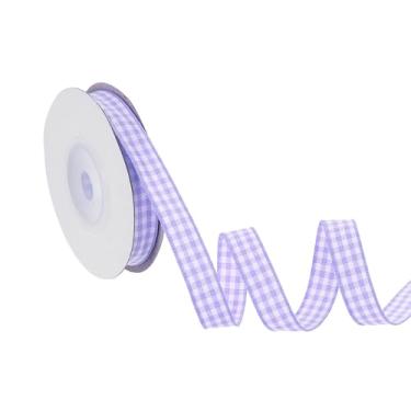 Imagem de PATIKIL Fita guingão de 10 jardas x 9,5 cm, fita xadrez de nylon quadriculada para presente para grinalda de laço de ação de graças, artesanato, aniversário, casamento, roxo