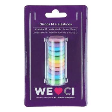 Imagem de 12 Discos Médio Colorido + 2 Elásticos Caderno Inteligente
