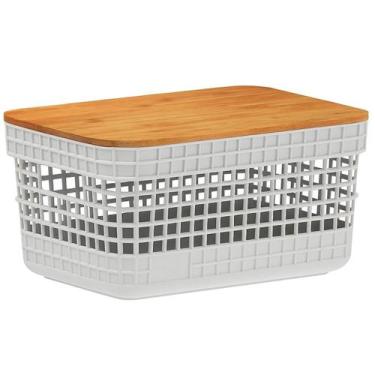 Imagem de Cesto Organizador Multiúso 2,5L com Tampa Bambu Design Moderno Sofisti