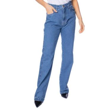 Imagem de Calça Jeans Feminina Max Denim Reta Barra Desfiada Azul, Azul, 42