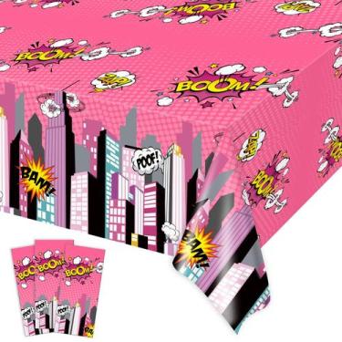Imagem de Toalha de mesa gisgfim Super Girl Hero Party Pink 274cm x 137cm x3