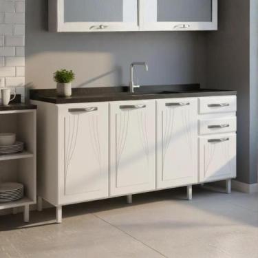 Imagem de Balcão Cozinha Armário Multiuso em Aço 160cm 4 Portas 2 Gavetas Sem Ta