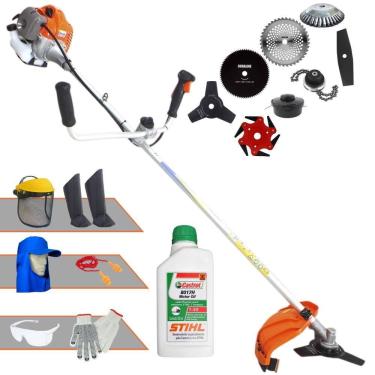 Imagem de Roçadeira Vulcan VP430P À Gasolina 1,7HP 43cc Ideal Para Todos os Tipos de Trabalho Com Carretel + Kit de 7 Opções de Cortes + EPI + ÓLEO STIHL 2T
