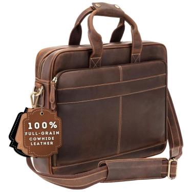 Imagem de Bolsa, Maleta de Couro Masculina para Laptop, LUXORRO, Marrom