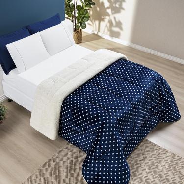 Imagem de Edredom Coberdrom Mimoso Solteiro Sherpa e Manta - Marinho