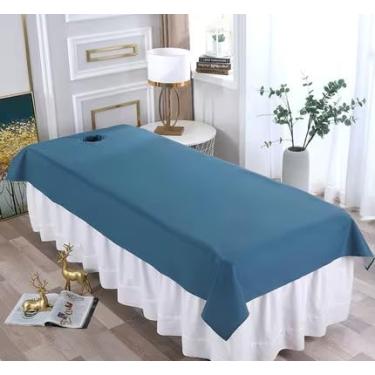 Imagem de Lençol de cama impermeável e à prova de óleo para salão de beleza, massagem SPA, protetor de mesa de cama filmado e amigo da pele para salão de barbearia (AZUL, 190X118 COM FURO)