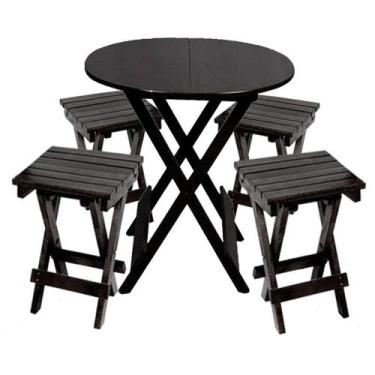 Imagem de Conjunto Premium De Mesa Dobrável De Madeira 60cm Redondo Com 4 Banqui