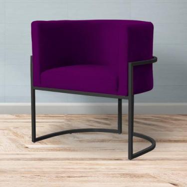 Imagem de Poltrona Decorativa Base Preta Luna Veludo - Straso Móveis, Veludo Rox