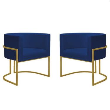 Imagem de Kit 2 Poltronas Decorativa Recepção Luna Base Dourada - Straso, Suede 
