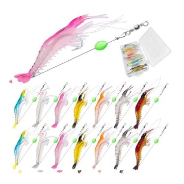 Imagem de 1 conjunto de isca de camarão luminosa macia, 7 cores de isca de camarão com ganchos e contas – equipamentos de pesca, robalo, truta, peixe-gato, salmão, preto e amarelo
