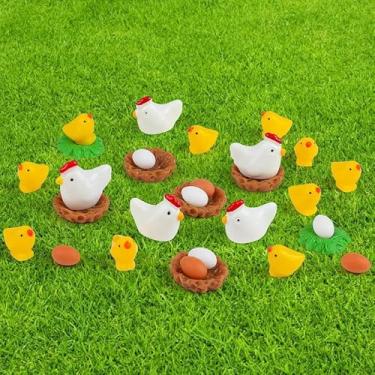 Imagem de 30 peças de acessórios de jardim de fadas para família de galinha, ovo de galinha, miniatura, estatuetas de jardim de fadas, mini enfeite faça você mesmo, micro decorações de paisagem para musgo