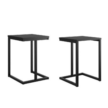 Imagem de Conjunto 2 Banquetas Carraro Tubo Preto Madeirado Preto