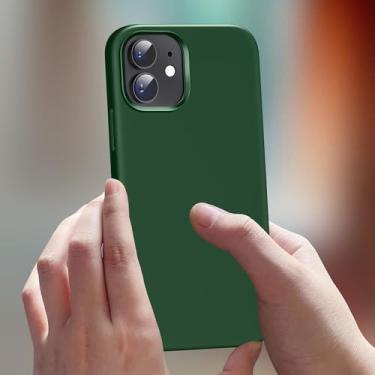 Imagem de Compatível com capa para iPhone 12/iPhone 12 Pro de 6,1 polegadas, capa de telefone fina de silicone líquido à prova de choque, capa protetora com forro de microfibra antiarranhões (verde alpino)